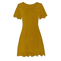 Women's Short Sleeves V-Back White Wedding Guest Lace Cocktail Party Dress