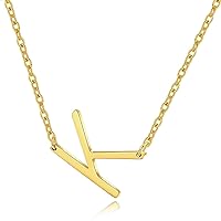 Sideways Initial Necklace, 18K Gold Plated Stainless Steel Tiny Initial Necklace Dainty Personalized Letter Necklace Delicate Small Monogram Name Necklace for Women Girls