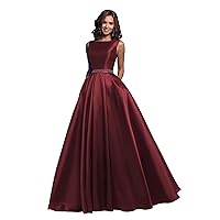 CWOAPO Square Neck Satin Ball Gowns Long Prom Dresses with Belt Beaded Open Back A Line Sleeveless Wedding Dresses 2024