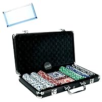 Games | 300 PC Dice Chip Poker Set in Black Aluminum Case | Bonus: Multi-Purpose #10 Size Pouch (Color May Vary)