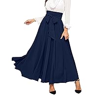 Women's Elegant High Waist Skirt Tie Front Pleated Maxi Skirts Girls Skirts Size 8
