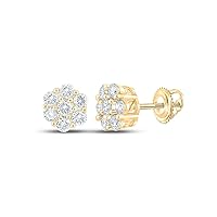 10K Yellow Gold Mens Diamond Flower Cluster Earrings 3/4 Ctw.