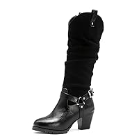 Womens Round Toe Knee High Boot Fashion Dress Pull-on Chunky Block Stretch Winter Boots