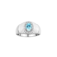 Rylos Men's Rings Classic 7X5MM Oval Gemstone & Sparkling Diamond Ring - Color Stone Birthstone Rings for Men, Sterling Silver Ring in Sizes 8-13. Unique Mens Jewlery