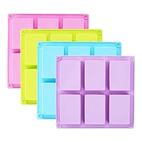 TDHDIKE 4 Pack Rectangle Silicone Soap Molds(Blue & Pink & Green & Purple), 6 Cavities Silicone Baking Mold DIY Handmade Soap Making, Muffin, Loaf, Brownie, Cornbread and More