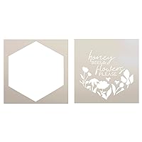 Honey Bees & Flowers Please 2 Part Stencil by StudioR12 | Honey Beehive, Floral | Craft DIY Garden & Patio Decor | Easy Painting Ideas | Select Size (12 x 12 inches & 12 x 12 inches)
