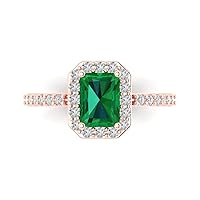 Clara Pucci 2.07ct Emerald Cut Solitaire accent Halo Simulated Green Emerald Engagement Promise Anniversary Bridal Ring 14k Rose Gold