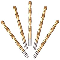 (5 Pcs) 5/16 in. x 4-1/2 in. HSS Titanium Coated Drill Bits, Jobber Length, Straight Shank, Metal Drill for General Purpose