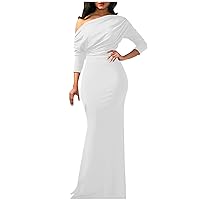 Womens Elegant Evening Dresses 2024 One Shoulder Long Sleeve Long Mermaid Dress Slim Modest Prom Cocktail Party Dress