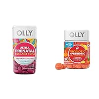 OLLY Ultra Strength Prenatal Multivitamin Softgels, Supports Healthy Growth, Brain Development & Probiotic + Prebiotic Gummy, Digestive Support and Gut Health, 500 Million CFUs, Fiber