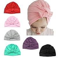 6 Pcs Baby Girl Turban Hat Knotted Rabbit Ear Headband Head Wrap Soft Cotton Elastic Cap for Newborn Toddler Kid Boy Multicolored