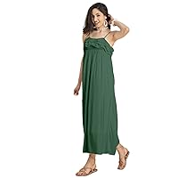 Chic Frill Summer Dress for Women, Strappy Solid Maxi Dress