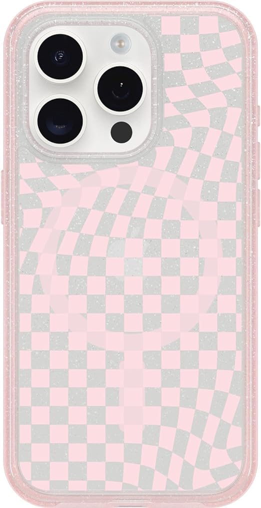 OtterBox iPhone 14 Pro (Only) - Symmetry Clear Series+ Case - Checkmate (Pink) - Ultra-Sleek - Snaps to MagSafe - Raised Edges Protect Camera & Screen - Non-Retail Packaging