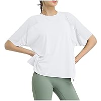 Oversized Breathable Workout T-Shirts Summer Hollow Short Sleeve Crewneck Yoga Tees Running Athletic Loose Tops