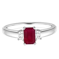 0.50 Ctw Red Ruby Gemstone 925 Sterling Silver Three Stone Promise Ring