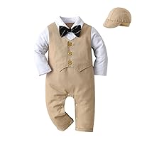 Dressy Daisy Infant Baby Boy One Piece Vest Suit Set with Hat Onesie Gentleman Formal Romper Outfit, Black/Khaki