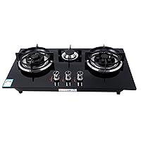 Drop-in Gas Stove Top, Tempered Glass Gas Cooktop, Easy to Clean Gas Range Hob 3 Burner, Home Kitchen Gas Countertop, Black