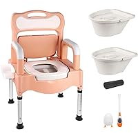 Portable Bedside Commode Toilet Chair for Elderly,Adult Potty Chair for Seniors,Height Adjustable Handicap Shower Chairs Supports 660 Lb Commodes for in Home Care with Armrests and Tissue Box