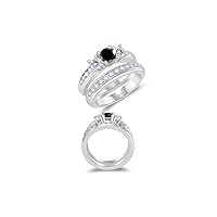 0.43-0.52 Cts Black Diamond & 0.87 Cts Diamond Engagement-Wedding Ring Set in 14K White Gold