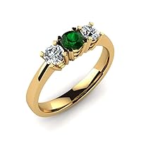 Emerald Round 4.00mm Three Stone Ring With Moissanite | Yellow Gold Plated | Beautiful Evergreen Design Ring For Everyday Accessories.