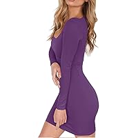 Haola Women's Scoop Neck Long Sleeve Midi Party Bodycon Dress Lady Strench Club Dress