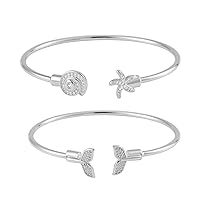 Shop LC Set of 2 Cubic Zirconia CZ Silvertone Cuff Bangle Bracelet for Women Jewelry Size 7.5