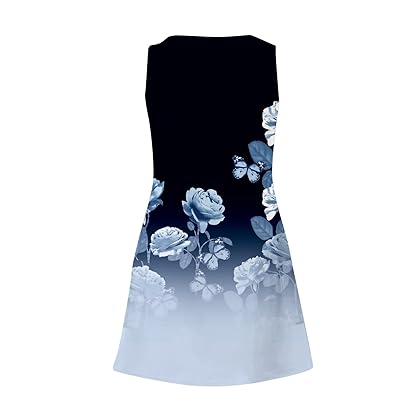 Summer Dresses for Women 2024 Trendy Boho Floral Print Tank Dress Pocket Casual Loose Flowy Sleeveless Sundresses