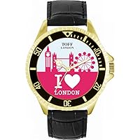 Mens Wrist Watch 42mm Case Custom Design Pink London City Skyline