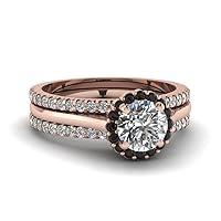 Choose Your Gemstone Round Halo Diamond CZ Trio Band Set Rose Gold Plated Round Shape Trio Wedding Ring Sets Everyday Jewelry Wedding Jewelry Handmade Gifts for Wife US Size 4 to 12