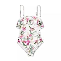 Women's Bandeau Flounce Front Ruched Full Coverage One Piece Swimsuit -