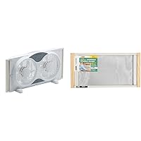 Comfort Zone CZ310R 3-Speed 3-Function Expandable Reversible Twin Window Fan with Remote Control, Removable Cover & WB Marvin Frost King AWS1037 Adjustable Window Screen, 10in High x Fits 21-37in Wide