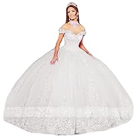 Women's Off Shoulder Sweet 16 Flower Quinceanera Dress Lace Applique Sweetheart Tulle Ball Gowns