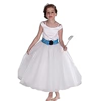 White Flower Girl Dress Fancy Ankle Length Sash First Communion Cap Sleeve Cinderella Ball Gown