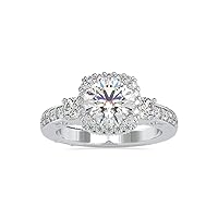 Certified Halo Engagement Ring in 14k White/Yellow/Rose Gold with 0.75 Ct Round Natural & 1.91 Ct Center Round Moissanite Diamond Anniversary Ring for Her | Promise Ring for Women (IJ-SI, G-VS2)