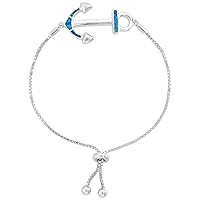 Sterling Silver Synthetic Opal Anchor Bolo Bracelet for Women Lobster Lock 6-7 inch
