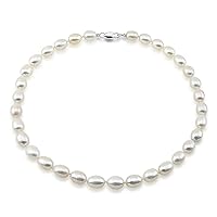 9-10mm Rice White Freshwater Cultured Pearl Necklace, 18 inches