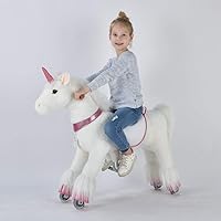 Ufree Horse Action Pony, Ride on Toy, Mechanical Moving Horse, Giddyup for Children 4 to 9 Years Old, Medium Size, Height 36 Inch (Pink Horn Unicorn)