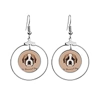 Brown Cute St.Bernard Dog Pet Animal Earrings Dangle Hoop Jewelry Drop Circle