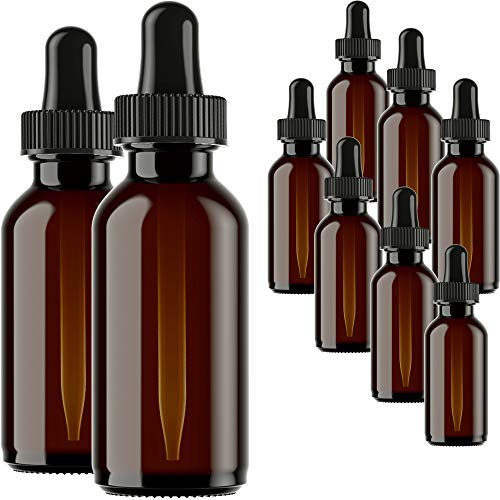 Glass Bottles for Essential Oils - 9 Pack 30 ml Refillable Empty Amber Bottle with Dropper and Cap – DIY Blends Supplies Tool & Accessories Perfume Aromatherapy – Carrier Oil Kit – Bulk Essentials