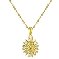 In Season Jewelry 18k Gold Plated Clear CZ Immaculate Virgin Mary Small Medal Pendant Necklace 18