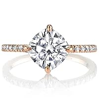 10K/14K/18K Solid Rose Gold Handmde Engagement Ring 1.0 CT Cushion Cut Moissanite Diamond Solitaire Wedding/Bridal Rings for Women/Her Proposes Rings