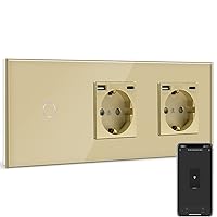 BSEED Normal Socket with Smart Alexa Light Switch, Works with Alexa, Google Home, Single 1-Way Smart Light Switch with Double USB Socket (Max. 2.1A) Type C Port Golden (Zero Conductor Required)
