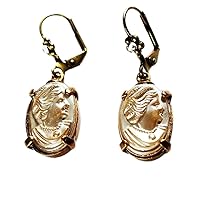 Pearlized cameo button dangle leverback pierced earrings handmade fashion accessory costume jewelry great gift unisex birthday holiday graduation wedding design made in USA