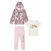 Disney Kids 3 Piece Hoodie, T-Shirt & Legging Set (Princess Pink, 7)
