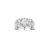 Rylos Men's Rings Classic Designer Style 8X6MM Oval Gemstone & Sparkling Diamond Ring - Color Stone Birthstone Rings for Men, Sterling Silver Ring in Sizes 8-13. Timeless Men's Jewelry!