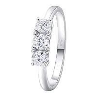 Epinki Genuine Gold Jewellery Ring 18 Carat White Gold 750, Classic Wedding Rings with Moissanite 0.1 ct, Round Cut, 18 K Gold Wedding Ring, Friendship Rings for Women