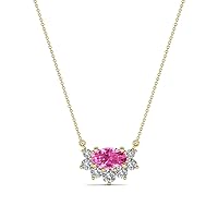 Oval Pink Sapphire & Round Natural Diamond 3/8 ctw Women Pendant Necklace. Included 16 Inches Chain 14K Gold