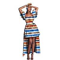 African Dress for Women Print Irregular Dresses with Match Headscarf Party Evening Dress Vestidos