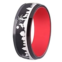 Howling Wolf Wolves Landscape Scene Tungsten Ring 8MM Width Matte Finished Beveled Edges Wedding Band -Free Customer Engraving