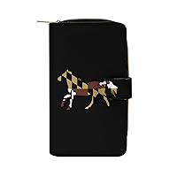 Maryland Flag Horse Womens Leather Wallets Slim Card Holder Purse RFID Blocking Bifold Clutch Handbag Zippered Pocket